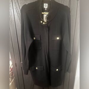 NWT Anne Klein Black Zip Longline Sweater Jacket size XL